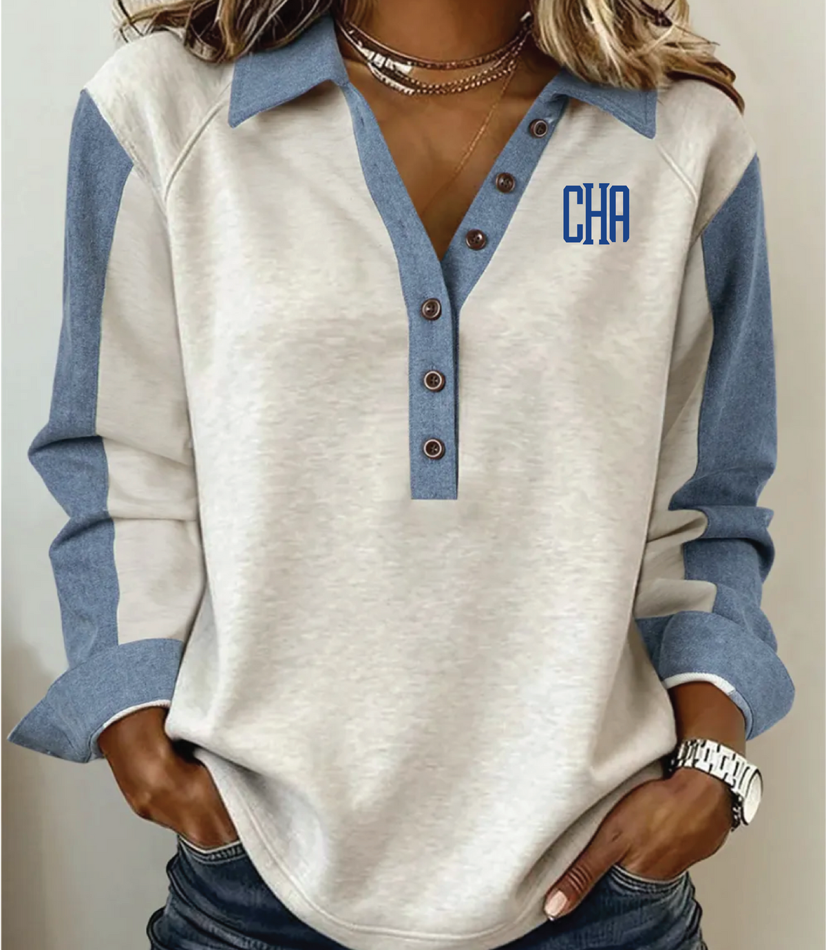 CHA Denim Patchwork Top