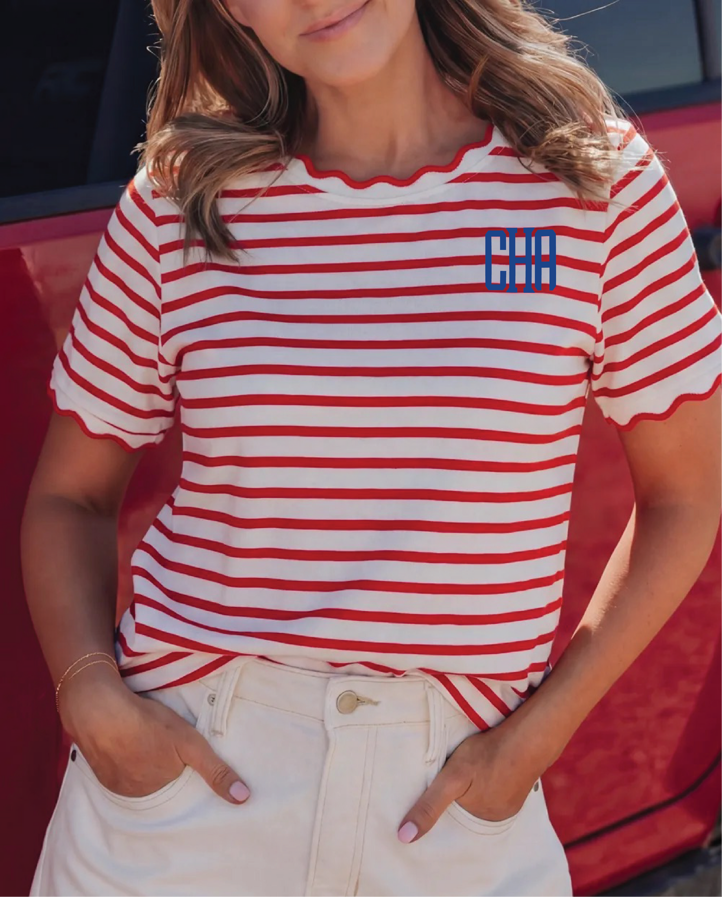 CHA Women's Striped Scalloped Tee