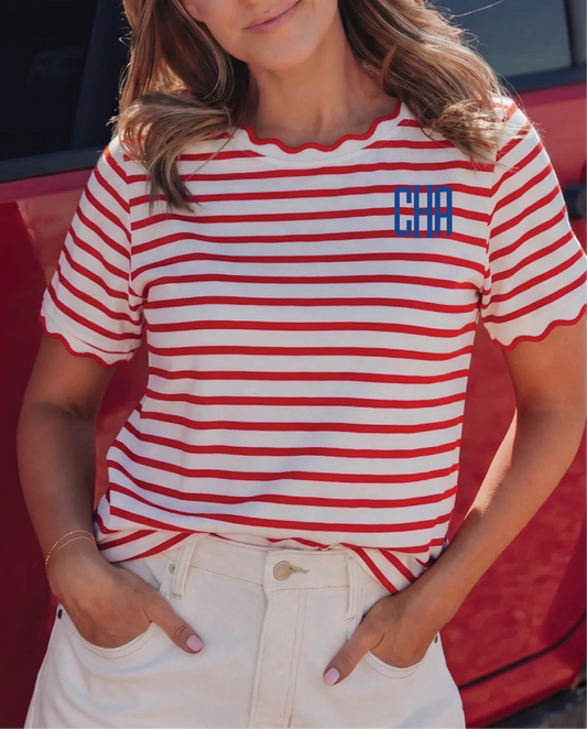 CHA Women's Striped Scalloped Tee